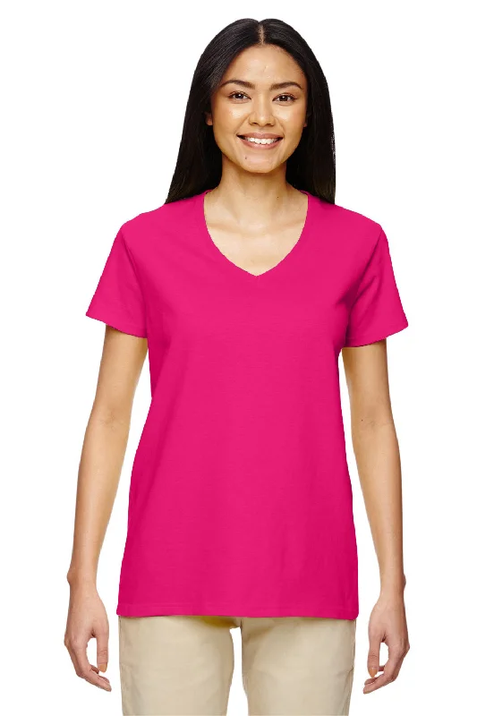 lilac slim fit t-shirts sleek -Gildan Womens Short Sleeve V-Neck T-Shirt - Heliconia Pink