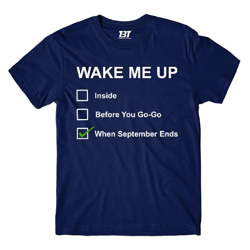 navy crew neck t-shirts basic -Green Day T shirt - Wake Me Up When September Ends