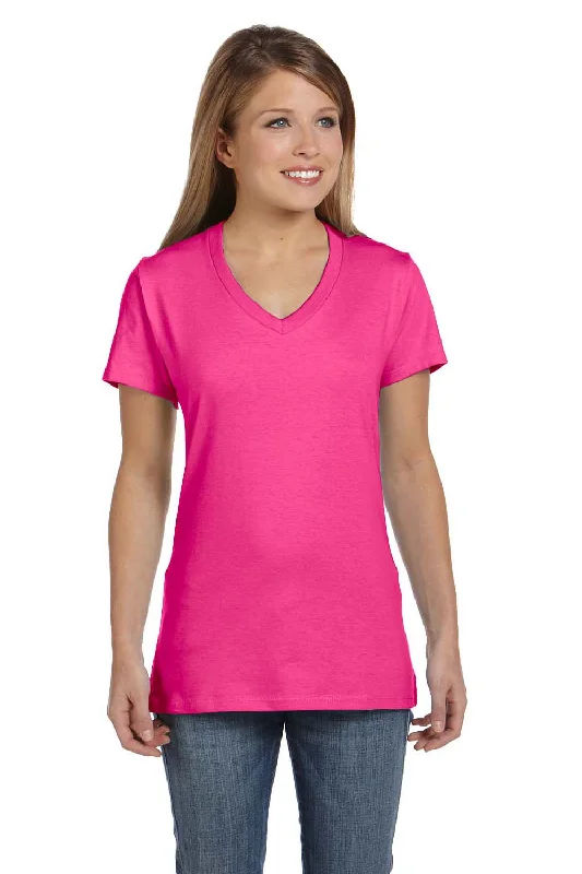 heather navy t-shirts versatile -Hanes Womens Nano-T Short Sleeve V-Neck T-Shirt - Wow Pink - Closeout