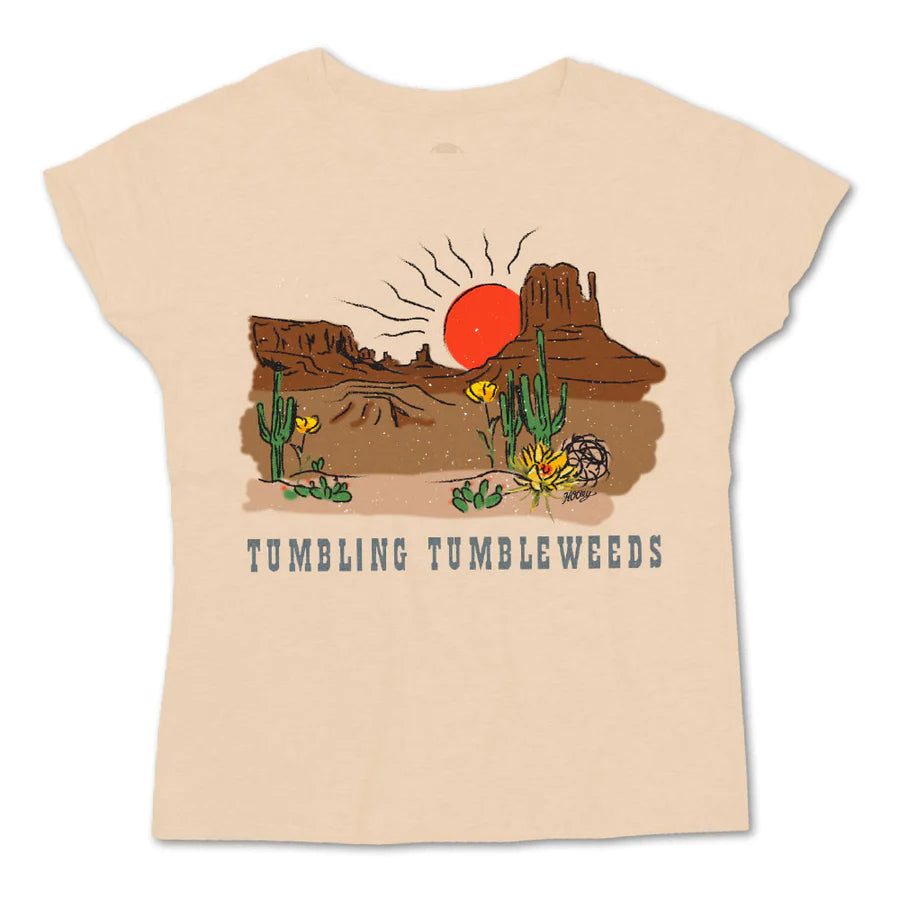 teal v-neck t-shirts trendy -HOOEY "TUMBLING TUMBLEWEEDS" CREAM TEE