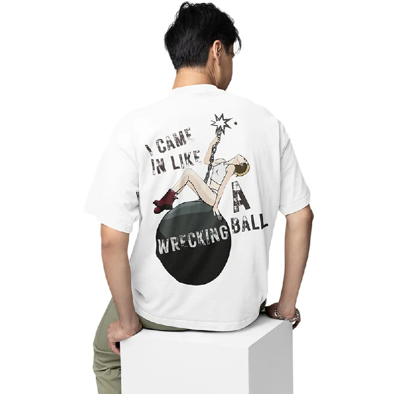 striped coral t-shirts casual -Miley Cyrus Oversized T shirt - Wrecking Ball