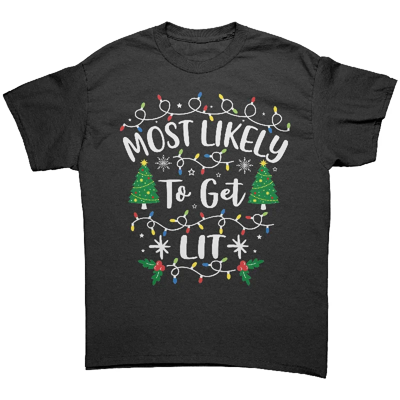 heather grey t-shirts relaxed -Most likely to Get Lit Christmas Unisex T-Shirt Family T-Shirts