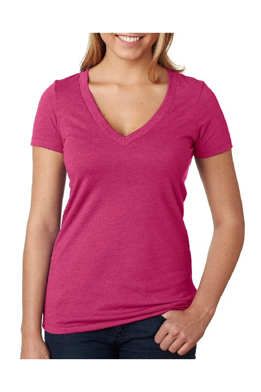 quirky book t-shirts clever -Next Level Womens CVC Jersey Short Sleeve V-Neck T-Shirt - Raspberry Pink - Closeout