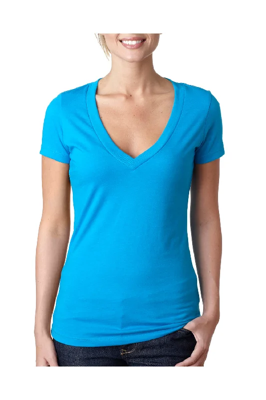 neon green t-shirts bold -Next Level Womens CVC Jersey Short Sleeve V-Neck T-Shirt - Turquoise Blue - Closeout