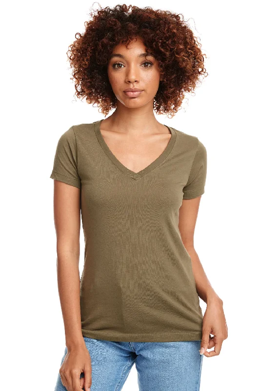 bold red t-shirts statement -Next Level Womens Ideal Jersey Short Sleeve V-Neck T-Shirt - Military Green