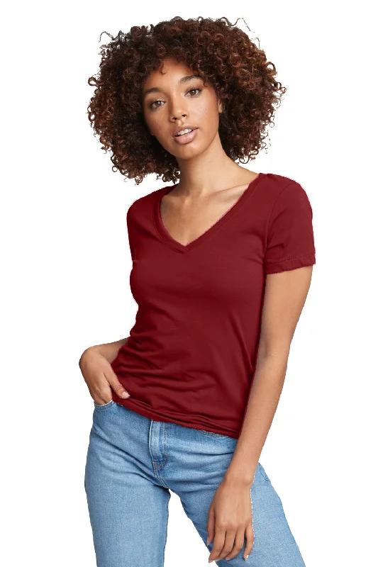 navy oversized t-shirts relaxed -Next Level Womens Ideal Jersey Short Sleeve V-Neck T-Shirt - Cardinal Red