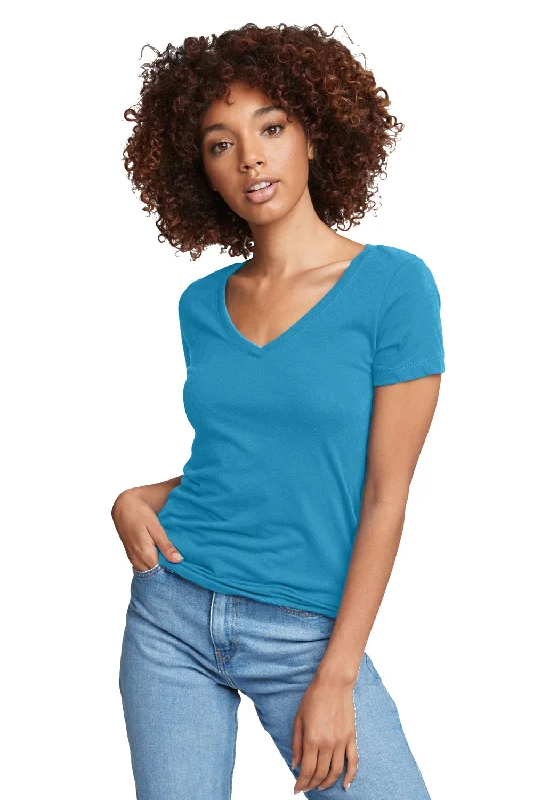 lilac crew neck t-shirts trendy -Next Level Womens Ideal Jersey Short Sleeve V-Neck T-Shirt - Turquoise Blue