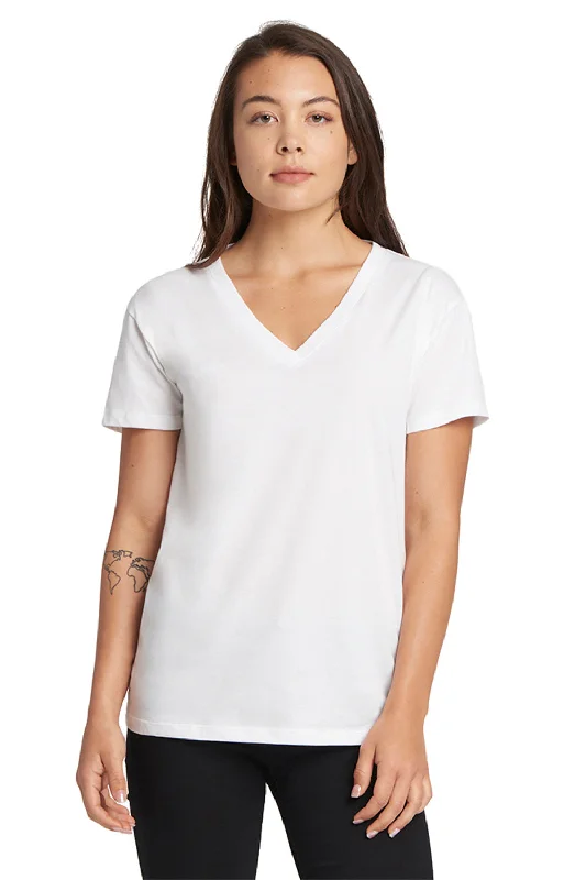 eco cotton t-shirts sustainable -Next Level Womens Relaxed Short Sleeve V-Neck T-Shirt - White