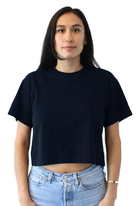 maroon long sleeve t-shirts cozy -Next Level Womens Ideal Crop Short Sleeve Crewneck T-Shirt - Midnight Navy Blue