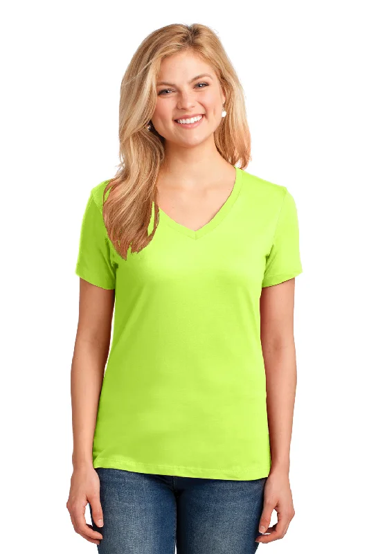 eco-friendly hemp t-shirts green -Port & Company Womens Core Short Sleeve V-Neck T-Shirt - Neon Yellow - Closeout