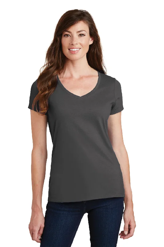 pastel pink t-shirts trendy -Port & Company Womens Fan Favorite Short Sleeve V-Neck T-Shirt - Charcoal Grey