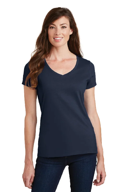 olive v-neck t-shirts neutral -Port & Company Womens Fan Favorite Short Sleeve V-Neck T-Shirt - Deep Navy Blue