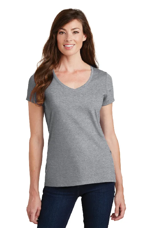 teal long sleeve t-shirts cool -Port & Company Womens Fan Favorite Short Sleeve V-Neck T-Shirt - Heather Grey