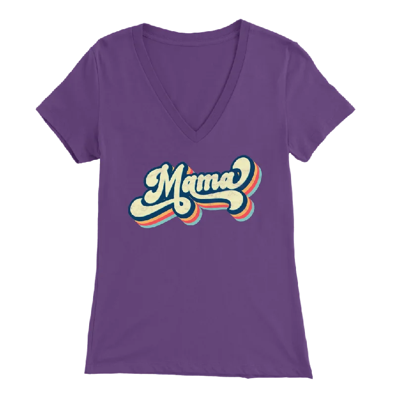 soft lavender t-shirts stylish -Retro 70's MAMA Women's V-Neck