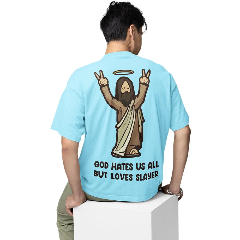 heather navy t-shirts casual -Slayer Oversized T shirt - God Loves Slayer