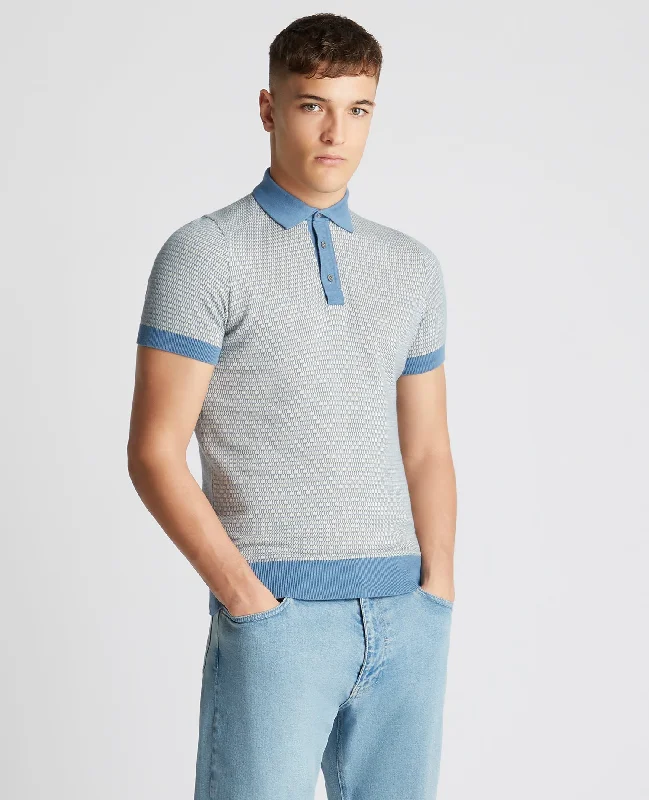 aqua graphic t-shirts bold -Knitted Cotton Short-Sleeve Polo