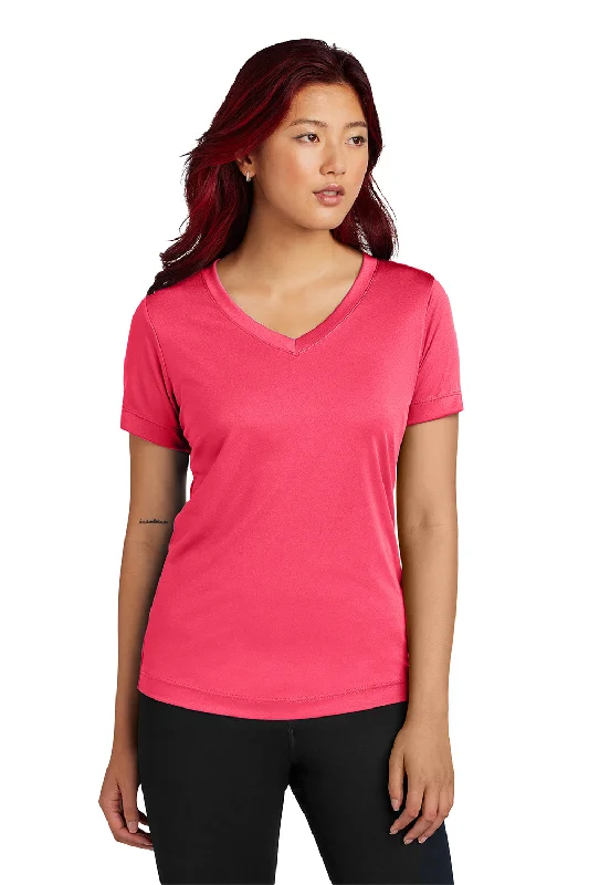 lilac oversized t-shirts relaxed -Sport-Tek Womens Competitor Moisture Wicking Short Sleeve V-Neck T-Shirt - Hot Coral Pink