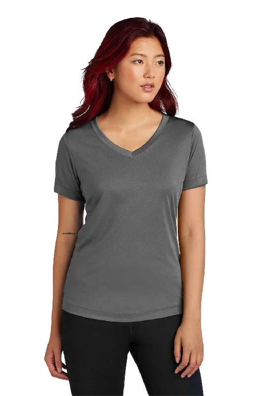 striped coral t-shirts casual -Sport-Tek Womens Competitor Moisture Wicking Short Sleeve V-Neck T-Shirt - Iron Grey