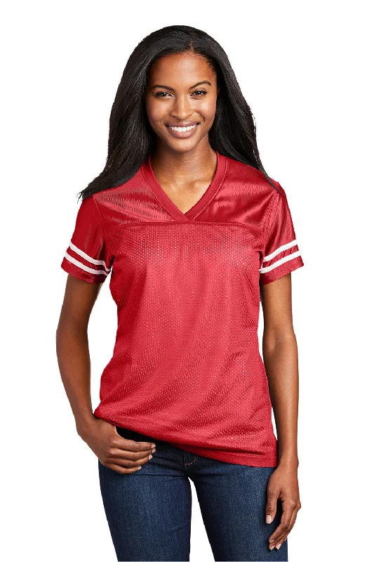 vintage film t-shirts retro -Sport-Tek Womens Short Sleeve V-Neck T-Shirt - True Red/White