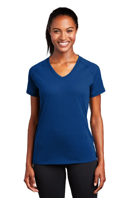 maroon v-neck t-shirts sharp -Sport-Tek Womens Ultimate Performance Moisture Wicking Short Sleeve V-Neck T-Shirt - True Royal Blue