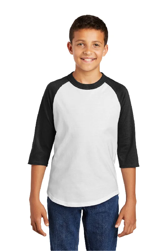 heather grey t-shirts relaxed -Sport-Tek Youth 3/4 Sleeve Crewneck T-Shirt - White/Black