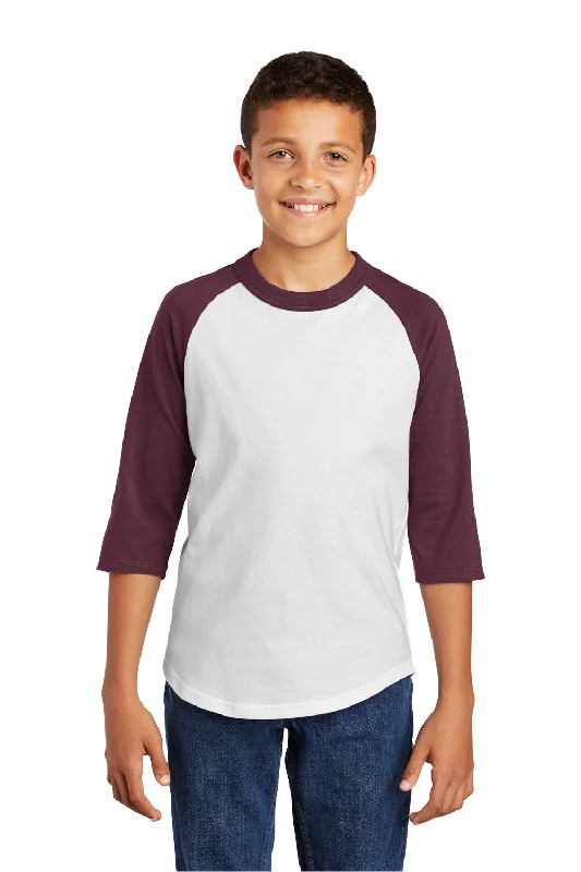 retro game t-shirts geek -Sport-Tek Youth 3/4 Sleeve Crewneck T-Shirt - White/Maroon