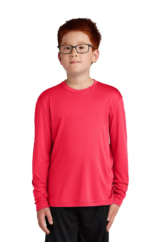 bold red t-shirts statement -Sport-Tek Youth Competitor Moisture Wicking Long Sleeve Crewneck T-Shirt - Hot Coral Pink