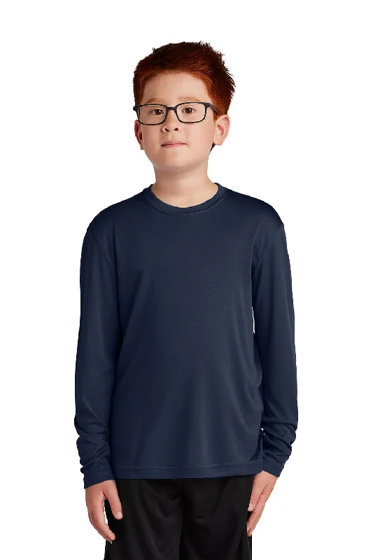 heathered navy t-shirts casual -Sport-Tek Youth Competitor Moisture Wicking Long Sleeve Crewneck T-Shirt - True Navy Blue