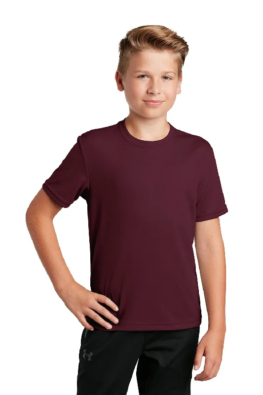 retro logo t-shirts nostalgic -Sport-Tek Youth RacerMesh Moisture Wicking Short Sleeve Crewneck T-Shirt - Maroon