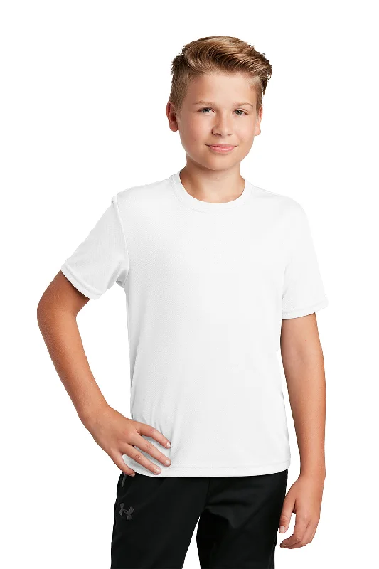 indigo oversized t-shirts loose -Sport-Tek Youth RacerMesh Moisture Wicking Short Sleeve Crewneck T-Shirt - White