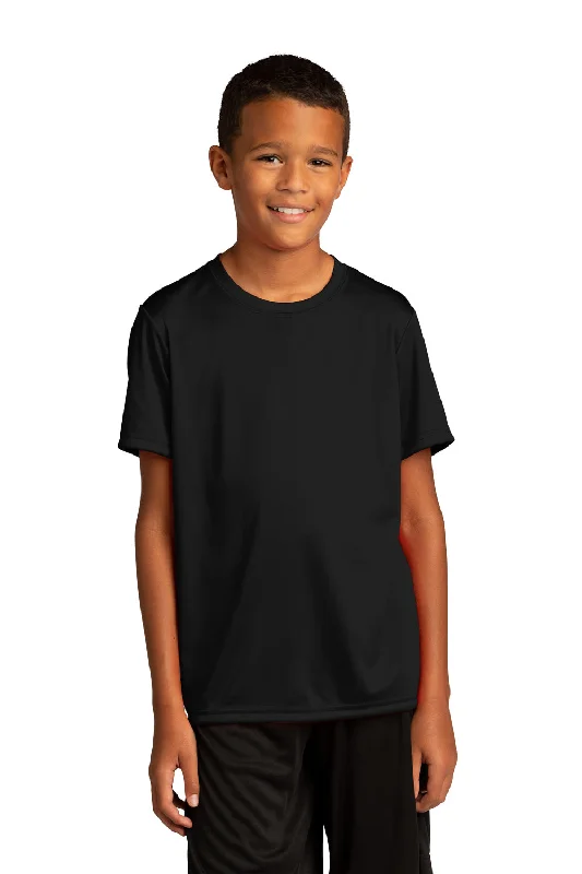 maroon oversized t-shirts comfy -Sport-Tek Youth Re-Compete Moisture Wicking Short Sleeve Crewneck T-Shirt - Black