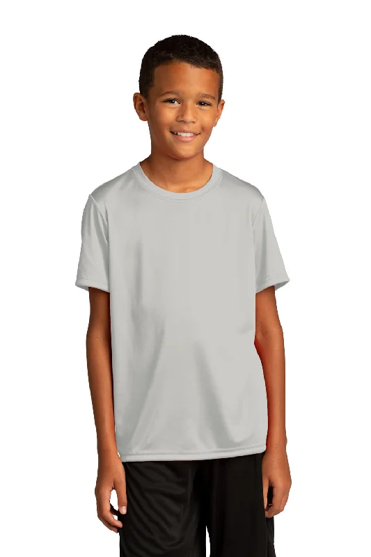 camo v-neck t-shirts tough -Sport-Tek Youth Re-Compete Moisture Wicking Short Sleeve Crewneck T-Shirt - Silver Grey