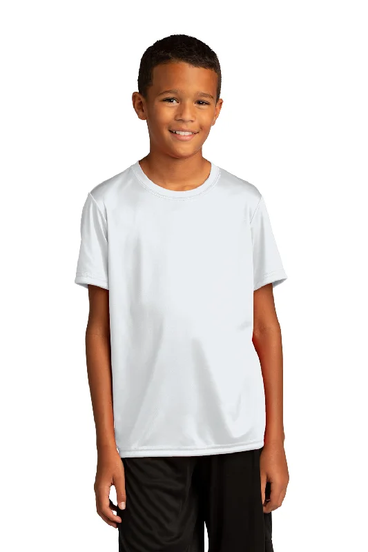 neon yellow t-shirts bright -Sport-Tek Youth Re-Compete Moisture Wicking Short Sleeve Crewneck T-Shirt - White