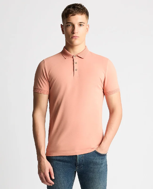 pastel pink t-shirts trendy -Tapered Fit Cotton-Stretch Polo Shirt