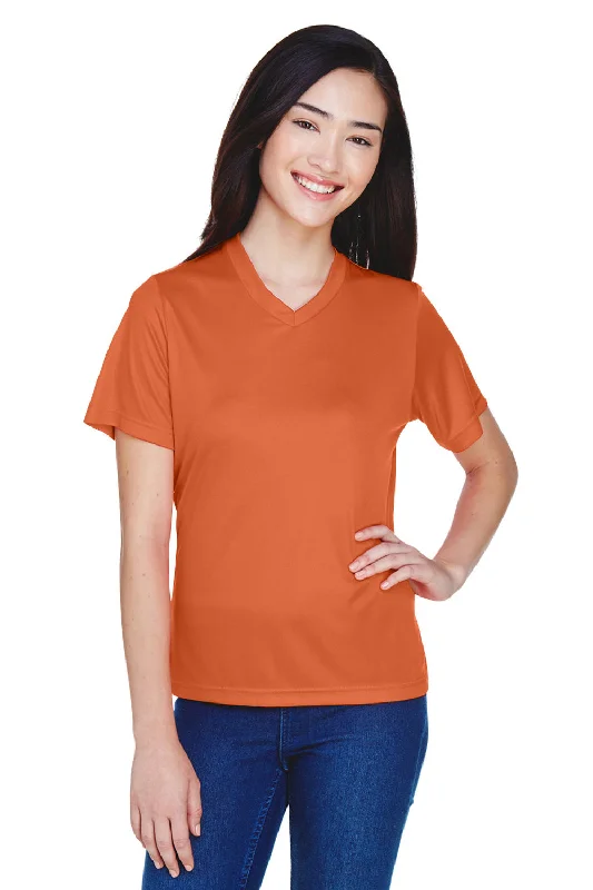 eco cotton t-shirts sustainable -Team 365 Womens Zone Performance Moisture Wicking Short Sleeve V-Neck T-Shirt - Burnt Orange