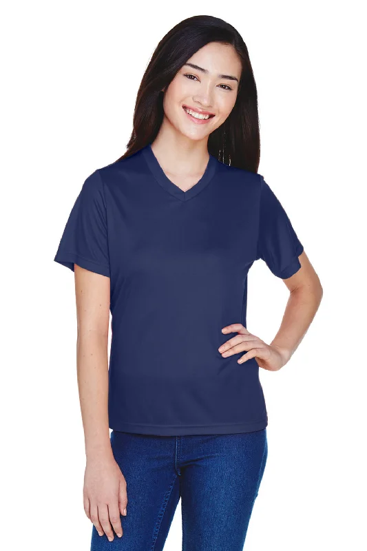 striped teal t-shirts preppy -Team 365 Womens Zone Performance Moisture Wicking Short Sleeve V-Neck T-Shirt - Dark Navy Blue