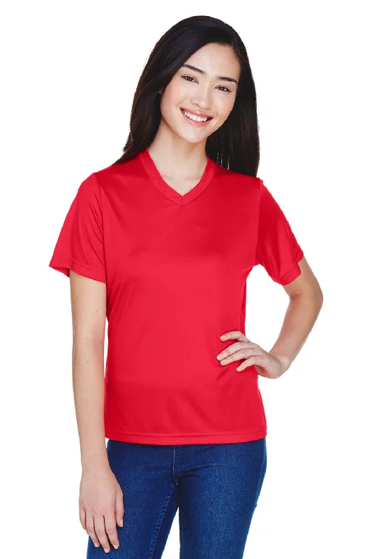 aqua graphic t-shirts bold -Team 365 Womens Zone Performance Moisture Wicking Short Sleeve V-Neck T-Shirt - Red