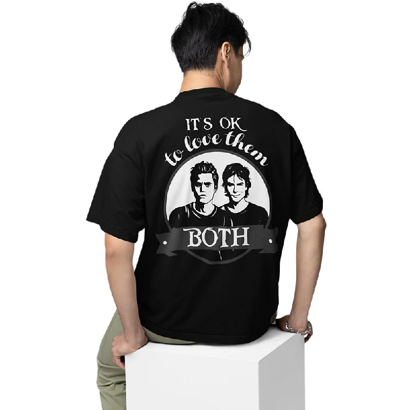 soft coral t-shirts feminine -The Vampire Diaries Oversized T shirt - Love Them Both