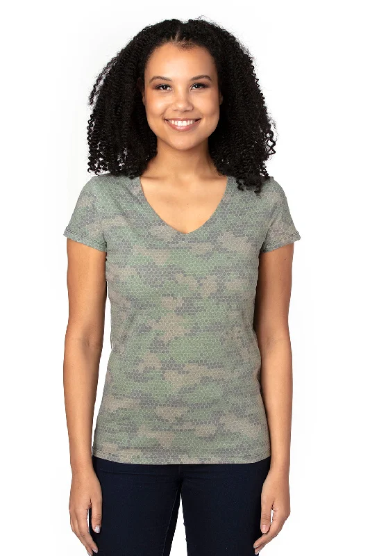 navy graphic t-shirts modern -Threadfast Apparel Womens Ultimate Short Sleeve V-Neck T-Shirt - Hex Green Camo