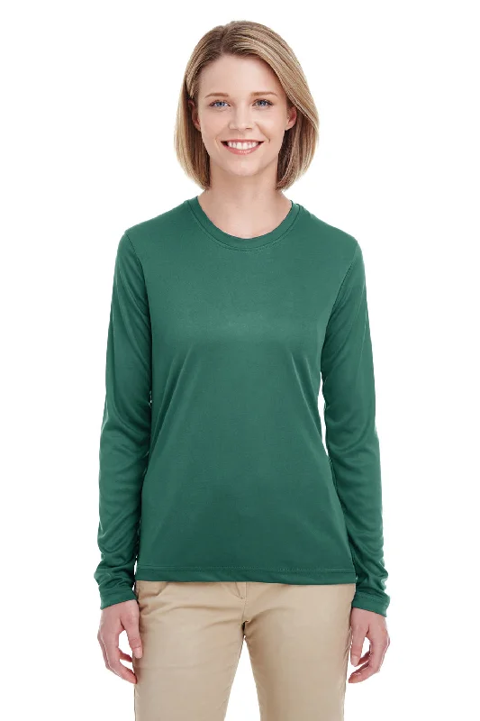 neon green t-shirts vivid -UltraClub Womens Cool & Dry Performance Moisture Wicking Long Sleeve Crewneck T-Shirt - Forest Green