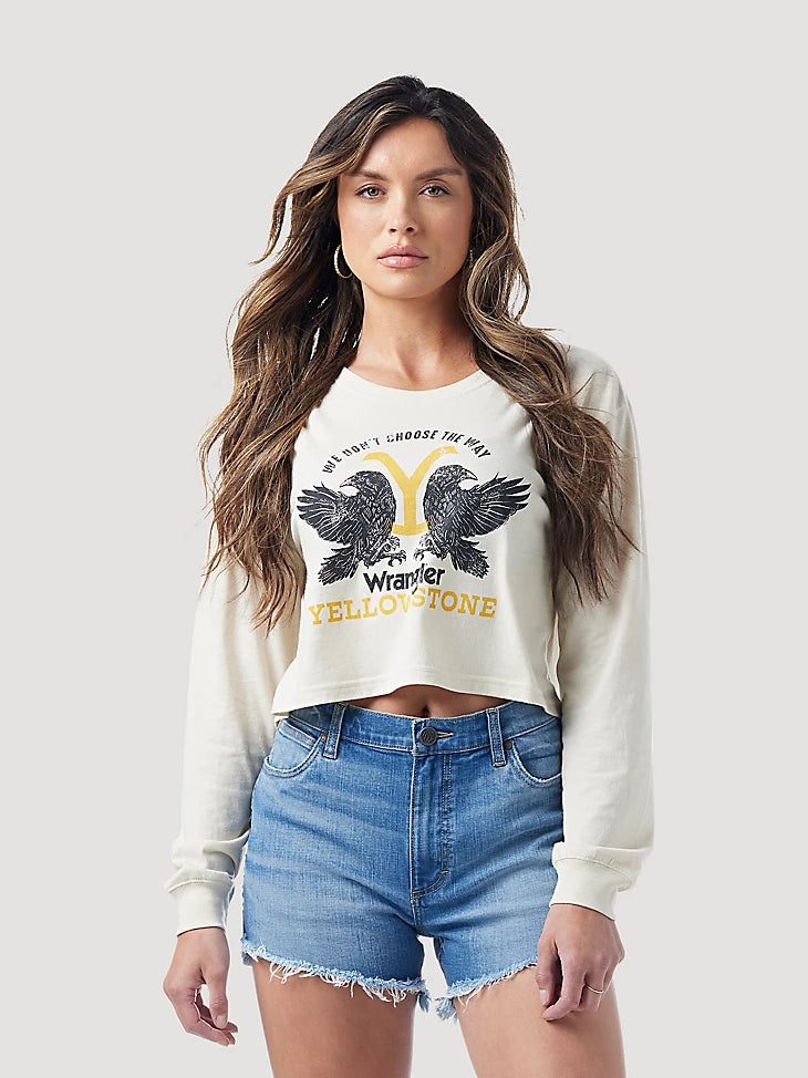 custom team t-shirts for events -WRANGLER X YELLOWSTONE WOMEN'S THE WAY LONG SLEEVE BOYFRIEND TEE IN OATMEAL HEATHER