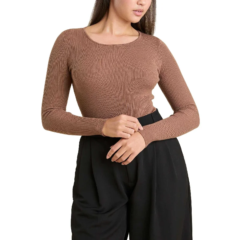 pullover sweater modern tones -Crewneck Sweater Bodysuit | Chocolate