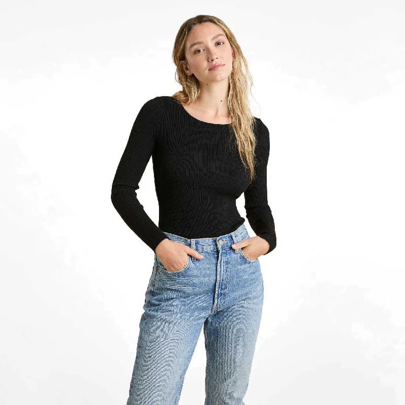 pullover sweater trendy fit -Crewneck Sweater Bodysuit | Black