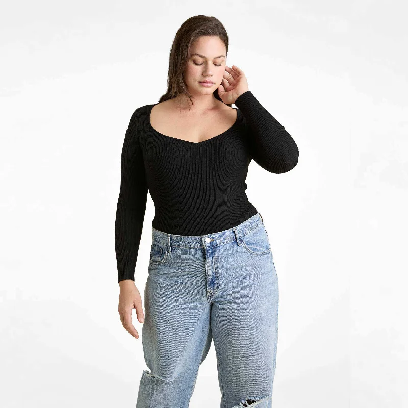 pullover sweater modern fit -Sweetheart Sweater Bodysuit | Black