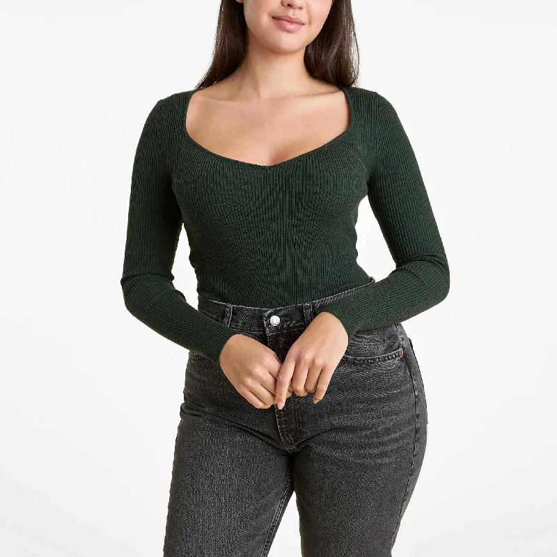 pullover sweater vibrant fit -Sweetheart Sweater Bodysuit | Evergreen