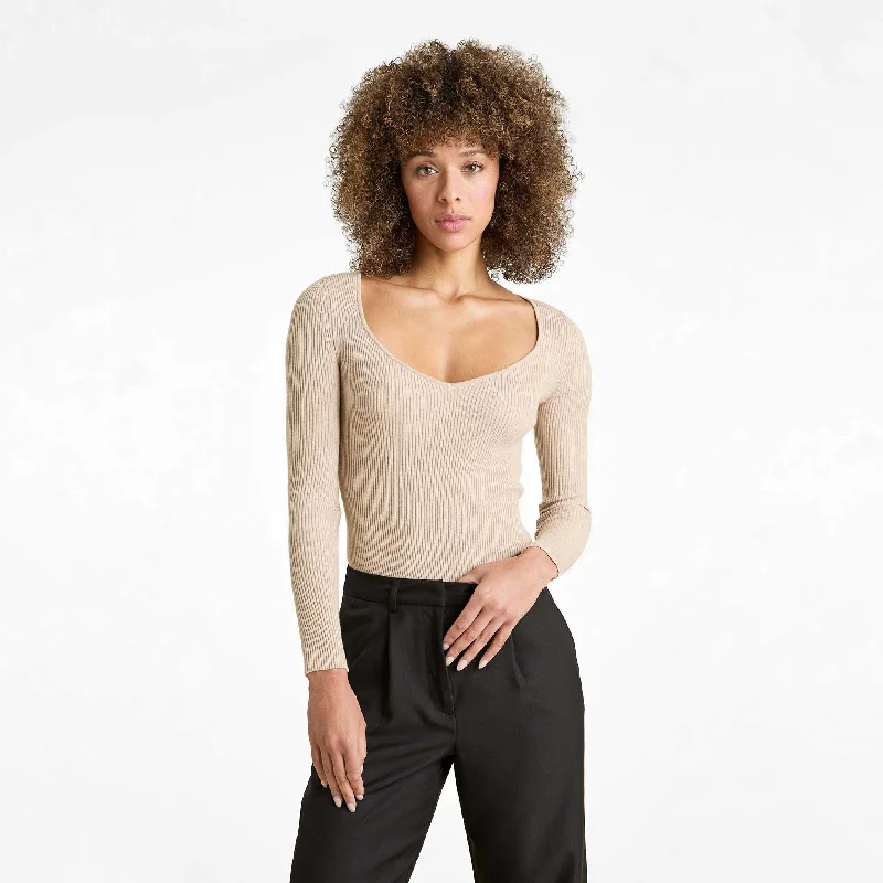 pullover sweater bold layers -Sweetheart Sweater Bodysuit | Heather Oat