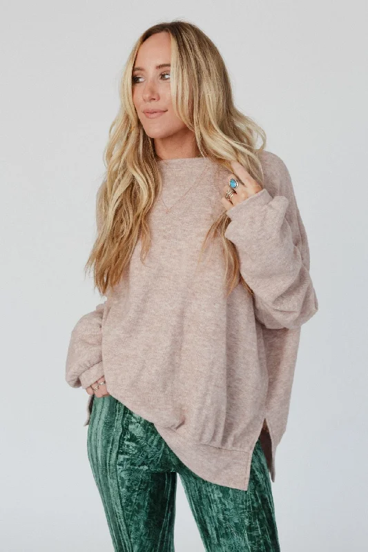 pullover sweater loose wool -The Nest Brayden Oversized Pullover - Sand