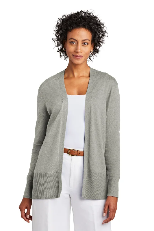 cardigan trendy casual -Brooks Brothers Womens Long Sleeve Cardigan Sweater - Heather Light Shadow Grey