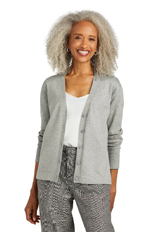 cardigan trendy sweater -Brooks Brothers Womens Long Sleeve Cardigan Sweater - Heather Light Shadow Grey