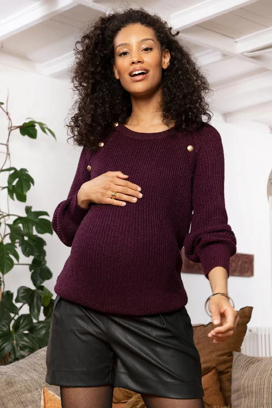 pullover sweater modern blend -Romain  Maternity Nursing Sweater in Aubergine